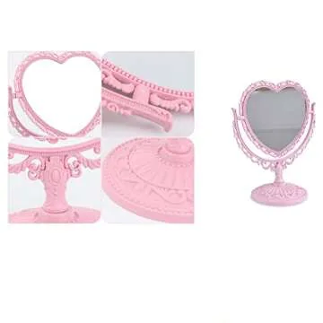 RUITASA Heart-Hhaped Makeup Mirror, Rotatable Vanity Mirror, Double Vanity Mirror, Plastic Heart Dressing Mirror for Bathroom Bedroom Vanity Mirror(Pink)