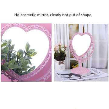 RUITASA Heart-Hhaped Makeup Mirror, Rotatable Vanity Mirror, Double Vanity Mirror, Plastic Heart Dressing Mirror for Bathroom Bedroom Vanity Mirror(Pink)