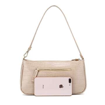 IXEBELLA Clutch Shoulder Bag Chic Retro Purse PU Leather Handbag for Women (Nude)