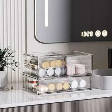 ZHIAI 3 Pack Clear Stackable Cosmetic Organizer with Acrylic Drawers for Cosmetics and Small Items for Dresser, Vanity, Kitchen Cabinet, Pantry, Home Organization and Storage