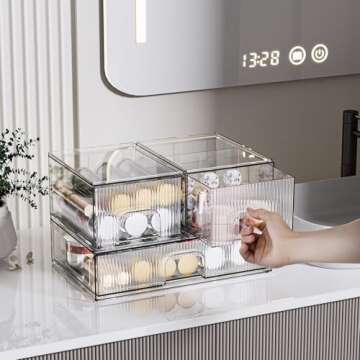 ZHIAI 3 Pack Clear Stackable Cosmetic Organizer with Acrylic Drawers for Cosmetics and Small Items for Dresser, Vanity, Kitchen Cabinet, Pantry, Home Organization and Storage