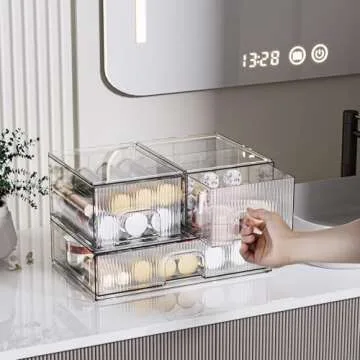 ZHIAI 3 Pack Clear Stackable Cosmetic Organizer with Acrylic Drawers for Cosmetics and Small Items for Dresser, Vanity, Kitchen Cabinet, Pantry, Home Organization and Storage