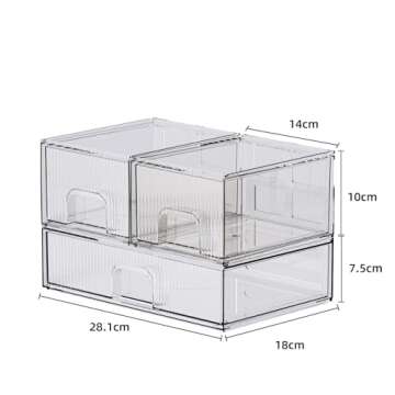 ZHIAI 3 Pack Clear Stackable Cosmetic Organizer with Acrylic Drawers for Cosmetics and Small Items for Dresser, Vanity, Kitchen Cabinet, Pantry, Home Organization and Storage