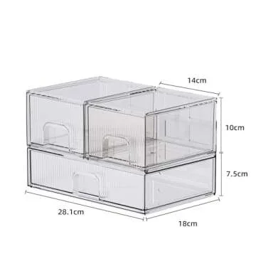 ZHIAI 3 Pack Clear Stackable Cosmetic Organizer with Acrylic Drawers for Cosmetics and Small Items for Dresser, Vanity, Kitchen Cabinet, Pantry, Home Organization and Storage