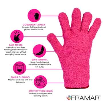 FRAMAR Bleach Blender Microfiber Gloves – Hair Dye Gloves, Pink Gloves For Hair Salon Supplies, Fuzzy Gloves, Reusable Gloves For Cleaning, Microfiber Mitt For Hairstylist Supplies, Hair Color Gloves