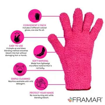 FRAMAR Bleach Blender Microfiber Gloves – Hair Dye Gloves, Pink Gloves For Hair Salon Supplies, Fuzzy Gloves, Reusable Gloves For Cleaning, Microfiber Mitt For Hairstylist Supplies, Hair Color Gloves