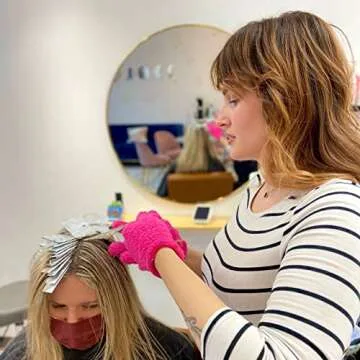 FRAMAR Bleach Blender Microfiber Gloves – Hair Dye Gloves, Pink Gloves For Hair Salon Supplies, Fuzzy Gloves, Reusable Gloves For Cleaning, Microfiber Mitt For Hairstylist Supplies, Hair Color Gloves