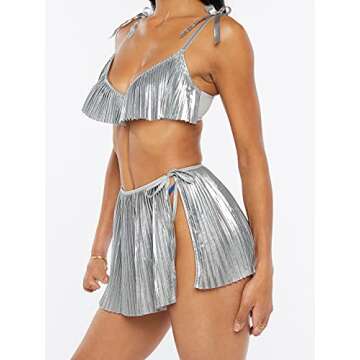 Savage X Fenty Metallic Pleated Lamé Mini Skirt