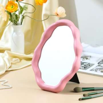JDPEYI Polymorph Pattern Irregular Cloud Wall Mirror,Tabletop Vanity Mirror- Perfect for Room Decorative, Jewelry Storage and Desk Countertop Dressing Makeup Mirror (Pink, Cloud)
