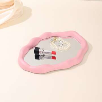 JDPEYI Polymorph Pattern Irregular Cloud Wall Mirror,Tabletop Vanity Mirror- Perfect for Room Decorative, Jewelry Storage and Desk Countertop Dressing Makeup Mirror (Pink, Cloud)