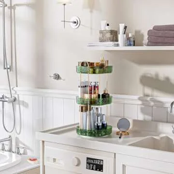 ZHIAI Rotating Makeup Organizer for Vanity, Perfume Organizer Large Bathroom Organizers and Storage, Skincare Organizers Lipstick Toiletry Spinning Holder Countertop 360 Spinning 3 Tier Green
