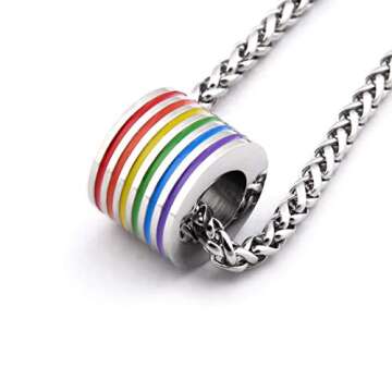 Warvik Pride Necklace LGBT Gay Pendant Lesbian Silver Color, Stainless Steel Jewelry Mens Womens Wheat Chain 20/28inch