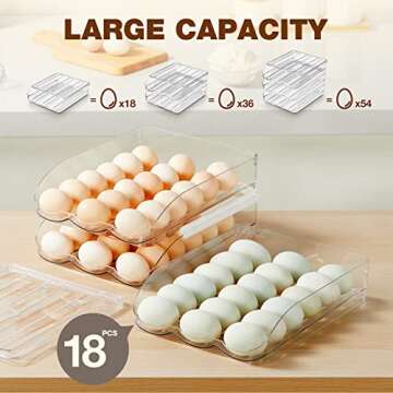 Egg Tray Organizer for Refrigerator, Egg Holder for Refrigerator, Rolling Egg Storage Container Dispenser for Refridge with Lid,Stackable Clear Plastic Storage Box for Fridge and Counter(2 layers)
