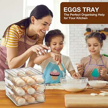 Egg Tray Organizer for Refrigerator, Egg Holder for Refrigerator, Rolling Egg Storage Container Dispenser for Refridge with Lid,Stackable Clear Plastic Storage Box for Fridge and Counter(2 layers)