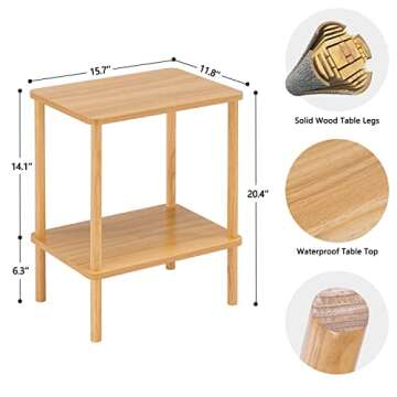 Apicizon 2 Tier End Table, Boho Side Table with Storage Shelf, Nightstand Bedside Table for Small Sp...