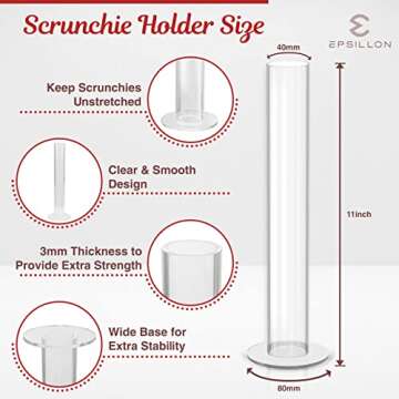 EPSILLON Scrunchie Holder and Hair Accessories Organizer – Perfect Hair Tie for Teen , VSCO Girls Gift Stuff - 11 Inches Clear Acrylic Scrunchie Stand