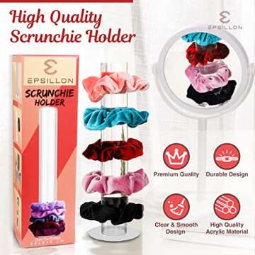 EPSILLON Scrunchie Holder and Hair Accessories Organizer – Perfect Hair Tie for Teen , VSCO Girls Gift Stuff - 11 Inches Clear Acrylic Scrunchie Stand