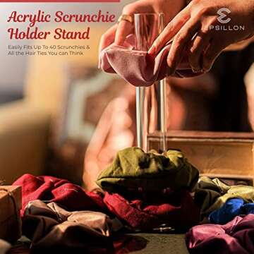 EPSILLON Scrunchie Holder and Hair Accessories Organizer – Perfect Hair Tie for Teen , VSCO Girls Gift Stuff - 11 Inches Clear Acrylic Scrunchie Stand