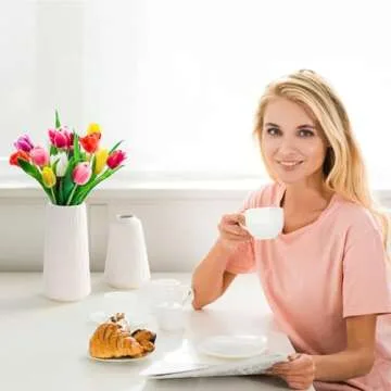 White Ceramic Vase - Set of 3 Flower Vase for Modern Home Decor, Boho Vase for Living Room, Shelf, Table, Bookshelf, Mantel and Entryway Decor