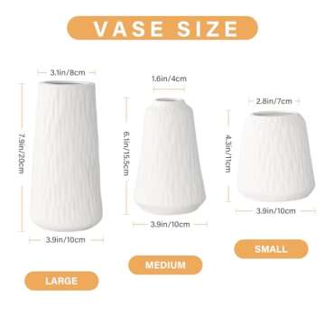 White Ceramic Vase - Set of 3 Flower Vase for Modern Home Decor, Boho Vase for Living Room, Shelf, Table, Bookshelf, Mantel and Entryway Decor