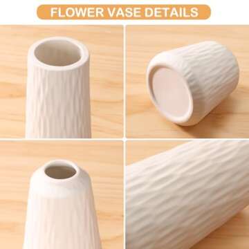 White Ceramic Vase - Set of 3 Flower Vase for Modern Home Decor, Boho Vase for Living Room, Shelf, Table, Bookshelf, Mantel and Entryway Decor