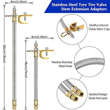 Hotop 4 Pieces Valve Stem Extension Stainless Steel Braided Extenders, 6 Pieces 45 90 135 Degree Bra...