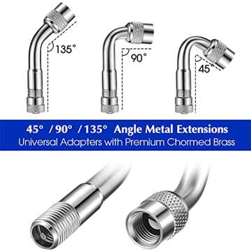 Hotop 4 Pieces Valve Stem Extension Stainless Steel Braided Extenders, 6 Pieces 45 90 135 Degree Brass Extenders for Cars Trucks Motorhome Trailer Rv Trailer Vehicle(7 Inch, 12 Inch,Silver)