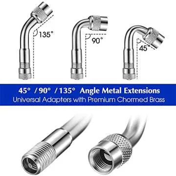 Hotop 4 Pieces Valve Stem Extension Stainless Steel Braided Extenders, 6 Pieces 45 90 135 Degree Brass Extenders for Cars Trucks Motorhome Trailer Rv Trailer Vehicle(7 Inch, 12 Inch,Silver)