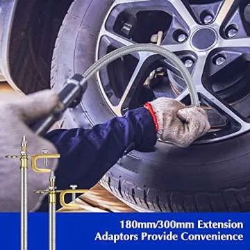 Hotop 4 Pieces Valve Stem Extension Stainless Steel Braided Extenders, 6 Pieces 45 90 135 Degree Brass Extenders for Cars Trucks Motorhome Trailer Rv Trailer Vehicle(7 Inch, 12 Inch,Silver)