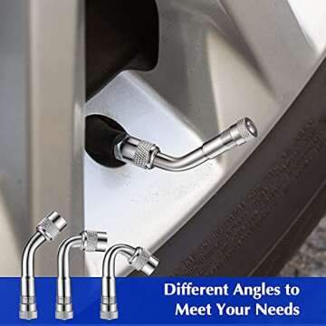 Hotop 4 Pieces Valve Stem Extension Stainless Steel Braided Extenders, 6 Pieces 45 90 135 Degree Brass Extenders for Cars Trucks Motorhome Trailer Rv Trailer Vehicle(7 Inch, 12 Inch,Silver)