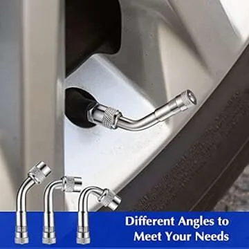 Hotop 4 Pieces Valve Stem Extension Stainless Steel Braided Extenders, 6 Pieces 45 90 135 Degree Brass Extenders for Cars Trucks Motorhome Trailer Rv Trailer Vehicle(7 Inch, 12 Inch,Silver)