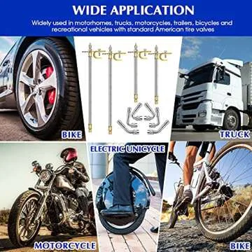 Hotop 4 Pieces Valve Stem Extension Stainless Steel Braided Extenders, 6 Pieces 45 90 135 Degree Brass Extenders for Cars Trucks Motorhome Trailer Rv Trailer Vehicle(7 Inch, 12 Inch,Silver)