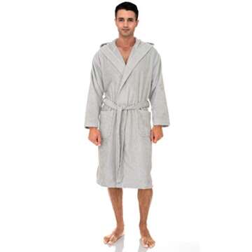TowelSelections Mens Robe with Hood, Premium Cotton Terry Cloth Bathrobe, Soft Bath Robes for Men Medium Glacier Gray