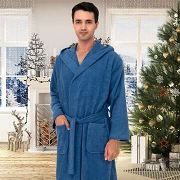 TowelSelections Mens Robe with Hood, Premium Cotton Terry Cloth Bathrobe, Soft Bath Robes for Men Medium Glacier Gray