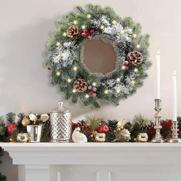 Cllayees 16" Christmas Wreath with 20 LED Lights