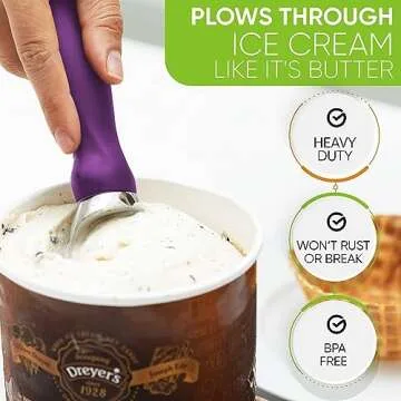Spring Chef Ice Cream Scoop with Soft Grip Handle, Professional Heavy Duty Sturdy Scooper, Premium Kitchen Tool for Cookie Dough, Gelato, Sorbet, Purple