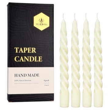 Elegant Beeswax Taper Candles Set of 4 - Dripless 7" Off White Taper Candle Sticks for Weddings, Par...