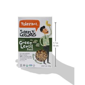 Tolerant Organic Gluten Free Green Lentil Pasta - 21g Protein
