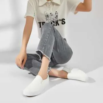 Women's Slip on Shoes Low Top Canvas Sneakers Non Slip Fashion Casual Shoes（White Mono.US8
