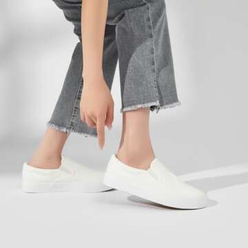 Women's Slip on Shoes Low Top Canvas Sneakers Non Slip Fashion Casual Shoes（White Mono.US8