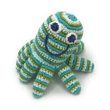 Handmade Pebble Green Octopus Rattle for Babies