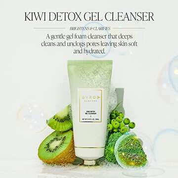BYROE Kiwi Gel Cleanser | Foaming Face Wash with AHA and BHA | Exfoliating Salicylic Acid to Help Prevent Breakouts | Balance Redness, Blackheads and Clogged Pores | Vegan, 65 ML