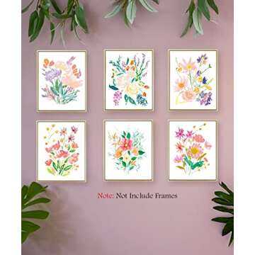 YIMEHDAN Colorful Wildflower Wall Art Print - Natural Botanical Plant Canvas Print - Watercolor Blooming Floral Flower Artwork for Garden Farmhouse Decor (Set of 6) - Unframed - 8X10 inch