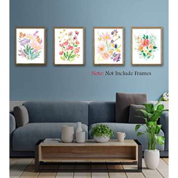 YIMEHDAN Colorful Wildflower Wall Art Print - Natural Botanical Plant Canvas Print - Watercolor Blooming Floral Flower Artwork for Garden Farmhouse Decor (Set of 6) - Unframed - 8X10 inch