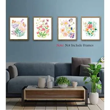 YIMEHDAN Colorful Wildflower Wall Art Print - Natural Botanical Plant Canvas Print - Watercolor Blooming Floral Flower Artwork for Garden Farmhouse Decor (Set of 6) - Unframed - 8X10 inch