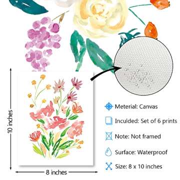 YIMEHDAN Colorful Wildflower Wall Art Print - Natural Botanical Plant Canvas Print - Watercolor Blooming Floral Flower Artwork for Garden Farmhouse Decor (Set of 6) - Unframed - 8X10 inch