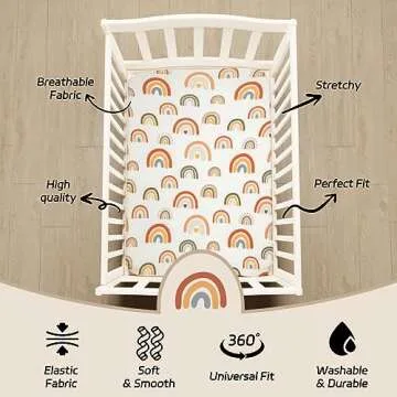4 Pack Crib Sheets Boho Nursery Sheets Sunshine and Rainbow Desdign Neutral Unisex Fitted Baby Standard Crib Sheets for Baby Boys or Girls (Crib Sheets)