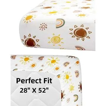 4 Pack Crib Sheets Boho Nursery Sheets Sunshine and Rainbow Desdign Neutral Unisex Fitted Baby Standard Crib Sheets for Baby Boys or Girls (Crib Sheets)
