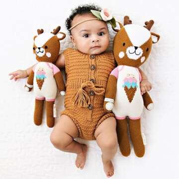 cuddle + kind Willow The Deer Little 13" Hand-Knit Doll – 1 Doll = 10 Meals, Fair Trade, Heirloom Quality, Handcrafted in Peru, 100% Cotton Yarn