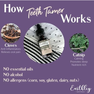 Earthley Wellness, Teeth Tamer, Natural Teething Relief, Soothes Drooling and Irritability Due to Teething or Toothaches, Pure, Organic Ingredients, Improved Label (1.69 oz)